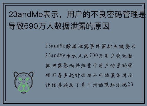 23andMe表示，用户的不良密码管理是导致690万人数据泄露的原因 