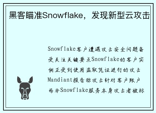 黑客瞄准Snowflake，发现新型云攻击 