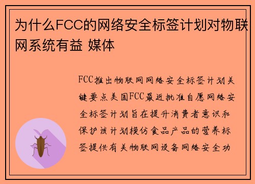 为什么FCC的网络安全标签计划对物联网系统有益 媒体