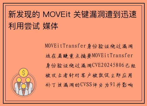新发现的 MOVEit 关键漏洞遭到迅速利用尝试 媒体